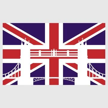 Tower Bridge with a british flag on the light grey background Stock Illustration