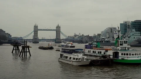 Tower Bridge on a cloudy day   LS Stock Footage 72861540