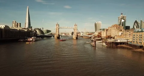Tower Bridge - Drone - 4K Stock Footage 98397346