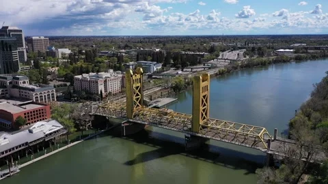 Tower Bridge Drone Sacramento Stock Footage
