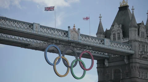 Tower Bridge during the London 2012 Olympics Stock Footage 35149871
