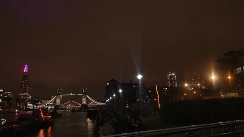 Tower Bridge with fireworks Stock Footage 102011549