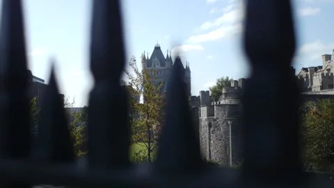 Tower Bridge Framed by Iron Gate Aglow in Sunlight 스톡 동영상 288496451