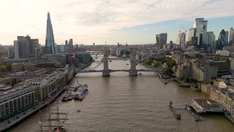 Tower Bridge at Golden Light with City Skyline Stock Footage 346650498