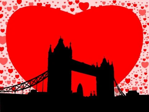 Tower bridge with hearts Stock Illustration