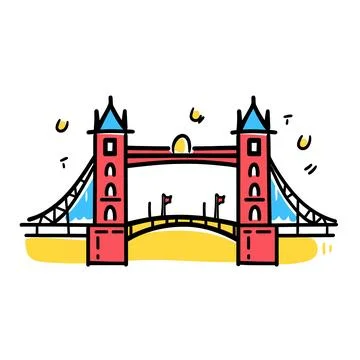 Tower Bridge illustration in an doodle inca cartoon style. Simple minimalis.. Stock Illustration