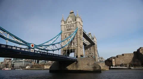 Tower Bridge in London, England, Thames River, Boat, Ship Stock Footage