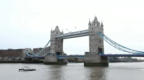 Tower Bridge in London, England, Thames River, Boat, Ship Stock Footage