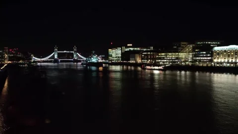 Tower Bridge London Night View With Thames River And London Cityview Stock Footage 301104158
