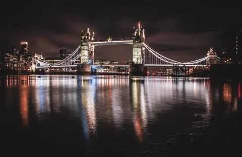Tower Bridge in Night with reflection Stock Photos