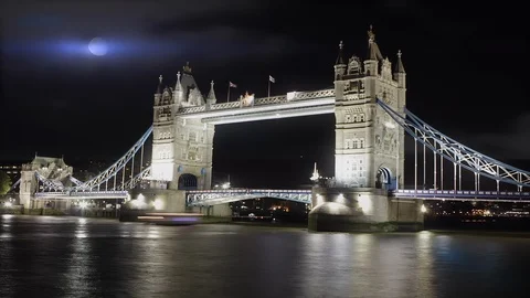 Tower Bridge at Night Timelapse Stock Footage 98001401