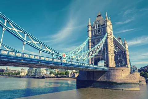 Tower Bridge over the River Thames, London, UK, England, vintage effect style Stock Photos