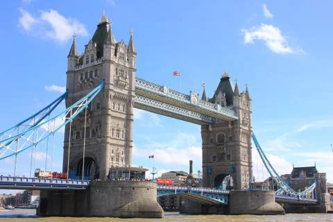 Tower bridge over the river thames on a sunny day in London Stock Photos