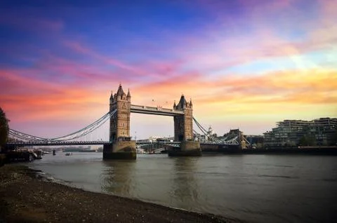 Tower Bridge over the River Thames at sunset in London, UK. Stock Photos