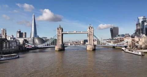 Tower Bridge over Thames river and modern high rise buildings on waterfronts Video stock 170916421