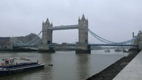 Tower Bridge Over Thames River Iconic London Landmark Video stock 327862846