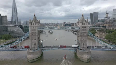 Tower Bridge River Thames Drone Footage Stock Footage 252041312