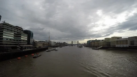 Tower Bridge &amp; River Thames Stock Footage 91212433