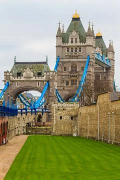 Tower bridge side view on rainy day, london, uk Stock Photos