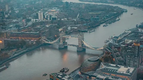 Tower Bridge Time Lapse Day To Night From Above Thames River London Stock-Footage 100329811