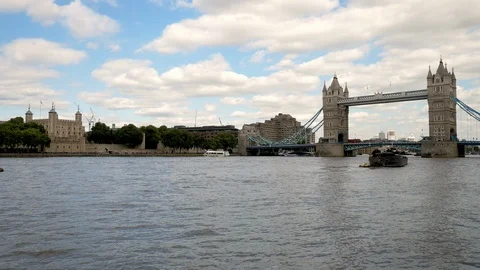 Tower Bridge, Tower of London and The River Thames, London Stock Footage 101898605