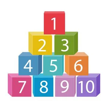 A tower of bright colored bricks with numbers. Vector illustration on a white Stock Illustration