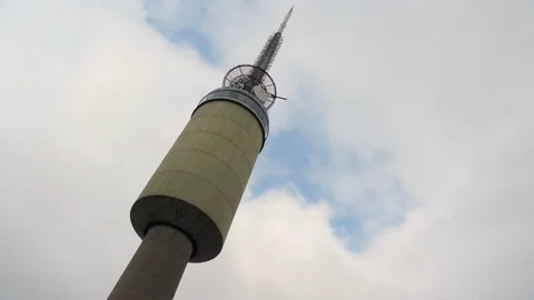 Tower broadcast oslo norway tryvann fast moving clouds Stock Footage 80465091
