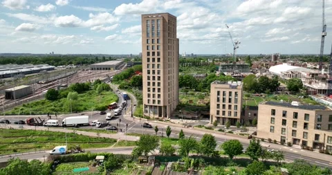 Tower building and traffic stop on intersection signal point Stock Footage 201423604
