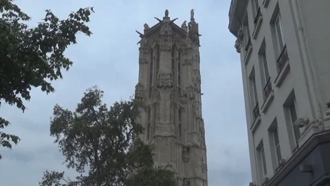 Tower, a building and trees, Paris, France Stock-Footage 97930232