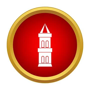 Tower building icon symbol inside red circle frame Stock Illustration