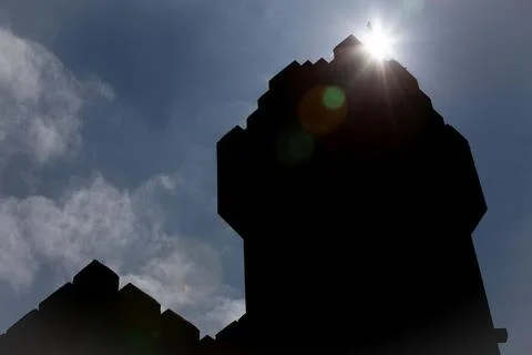 Tower of Castle Silhouetted Stock Photos