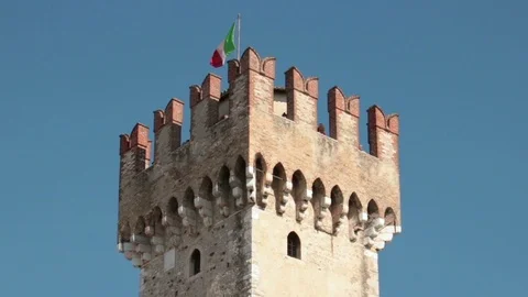 Tower of castle of Sirmione Stock Footage 105962205