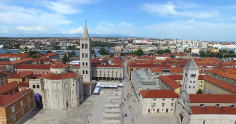 Tower of cathedral of St. Anastasia in Zadar, Croatia Stock Footage 59552035