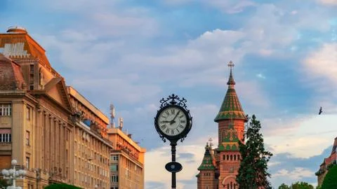 The tower of the cathedral in Timisoara Stock Photos