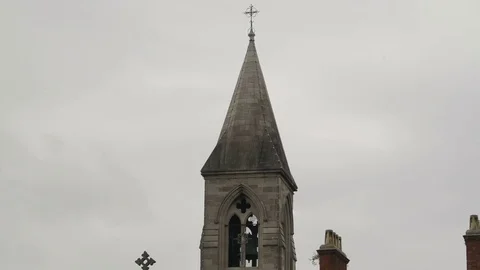 The tower of the church in the city in Ireland Stock Footage