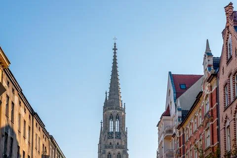 Tower of the Church of the Immaculate Conception of the Blessed Virgin Mary Stock Photos