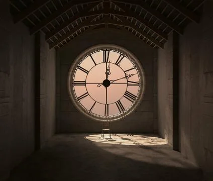 Tower Clock And Empty Chair Stockillustratie