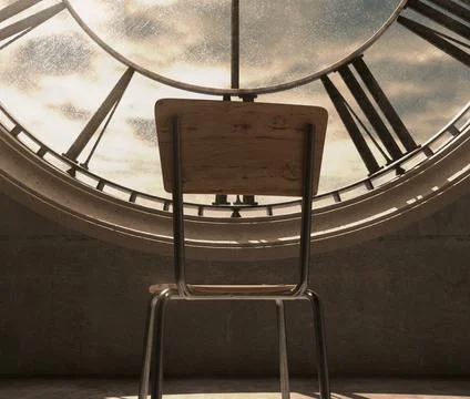 Tower Clock And Empty Chair Stockillustratie