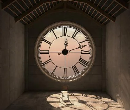 Tower Clock And Empty Chair Stockillustratie