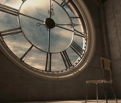 Tower Clock And Empty Chair Stock Illustration