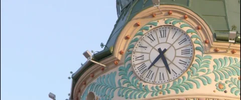 Tower Clock Architecture Old Heritage Building in Art Nouveau Style Vídeo Stock 139712337