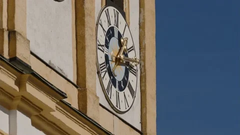 Tower clock at baroque church in sunlight Stock Footage 220727497