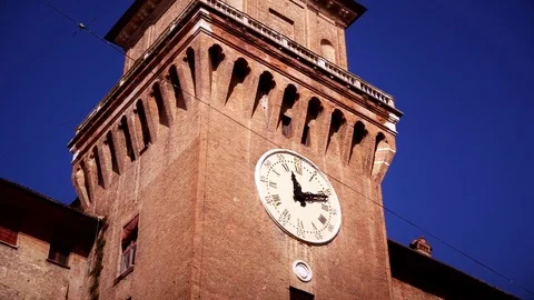 Tower clock castle of Ferrara Stock Footage