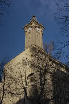 Tower with clock in a historic building Stock Photos