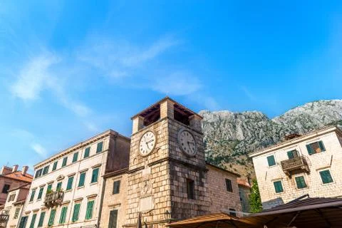 Tower with clock in Kotor Stock Photos