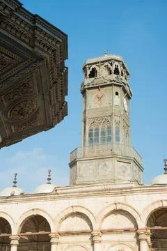 Tower clock at the Mosque of Muhammad Ali or Alabaster Mosque courtyard. Ca.. Stock Photos
