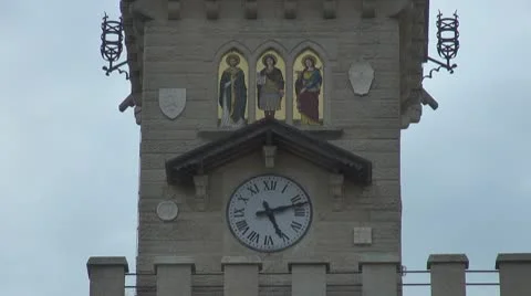 Tower with clock in Republic of San Marino, Italy, Europe Stock Footage 10801371