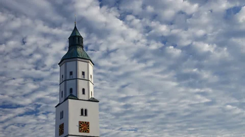 Tower clock with sunrise cloudscape, time-lapse Stock Footage 36304194