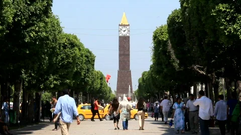 Tower clock in Tunis, Tunisia Stock Footage