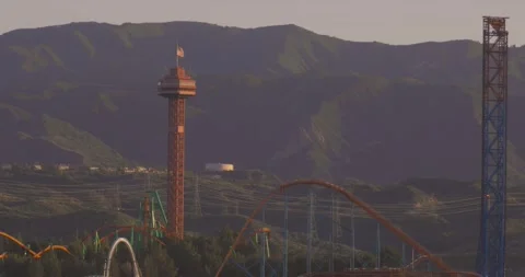 Tower close up pan from North of Six Flag Magic Mountain Stock-Footage 201026019